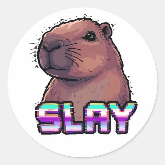 Slay Capybara Funny Animal Meme ラウンドシール (正面)