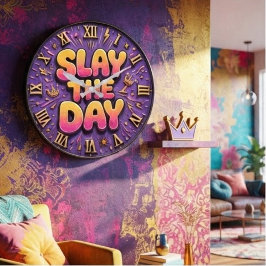 Slay the Day Colorful Purple ラージ壁時計