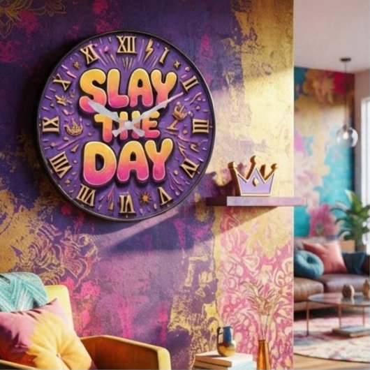Slay the Day Colorful Purple ラージ壁時計
