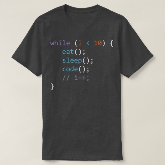 Sleap Code Repeat食べ、開発者コンピュータ科学 Tシャツ (デザイン正面)