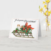 SLEDクリスマスカー飾ドの上の猫 カード (黄色い花)