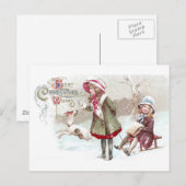 Sled Vintage Christmasの犬と少女 シーズンポストカード (正面/裏面)