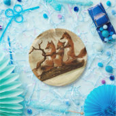 Sleddingキツネのヴィンテージのクリスマスの紙皿 ペーパープレート (パーティー)