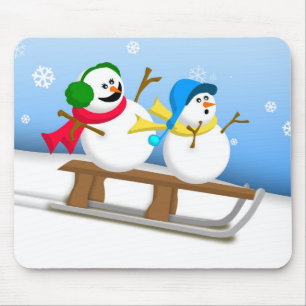 Sledding雪だるまのマウスパッド マウスパッド