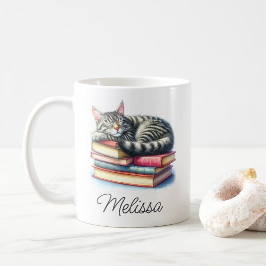 Sleeing Tabby Cat Mug with Nameテンプレート コーヒーマグカップ (ドーナツ)