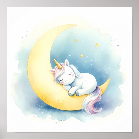 Sleeing Unicorn on Moon - Enchanting Girl'sナース ポスター (正面)