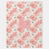 Sleek Alcohol Ink Blush and Gold Trendy Monogram フリースブランケット (正面)