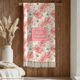 Sleek Alcohol Ink Blush and Gold Trendy Monogram フリースブランケット