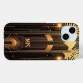 Sleek Art Deco Gold Rain Black Monogram or Name Case-Mate iPhoneケース (裏面 (横))