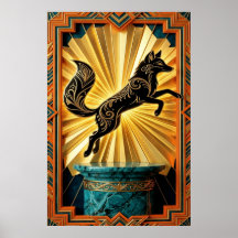 Sleek Art Deco Panther Silhouette Black Gold