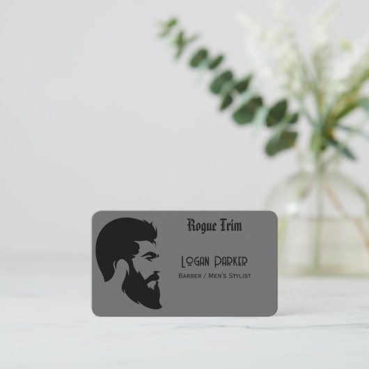 Sleek Black Barber Men's Stylist Minimalist 名刺 (スタンド正面)