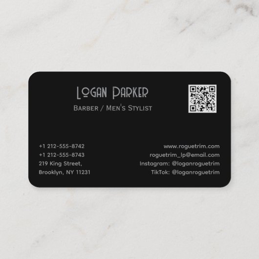 Sleek Black Barber Men's Stylist Minimalist 名刺 (裏面)