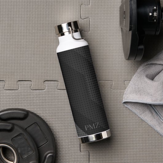 Sleek Black Geometric Initials Sports  ウォーターボトル (ジム (回転後))