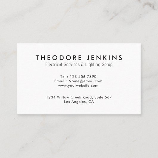 Sleek Black Modern Lighting Wire Electrician 名刺 (裏面)