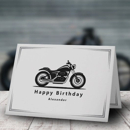 Sleek Black Motorcycle Silhouette Birthday Card カード