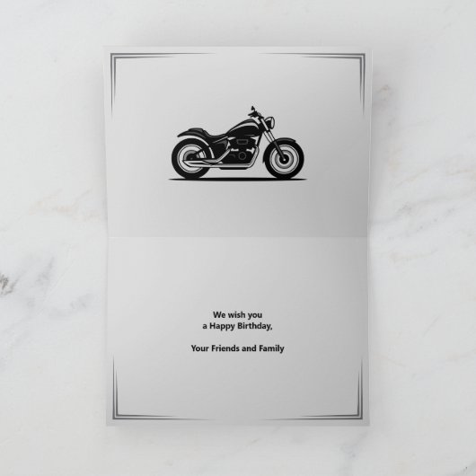 Sleek Black Motorcycle Silhouette Birthday Card カード (内部)