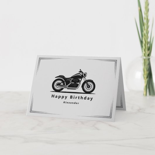 Sleek Black Motorcycle Silhouette Birthday Card カード (正面)
