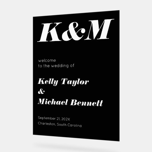 Sleek Black Welcome with Initials アクリルサイン (傾斜)