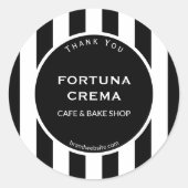 Sleek Black White Stripe Business Name Thank You ラウンドシール (正面)