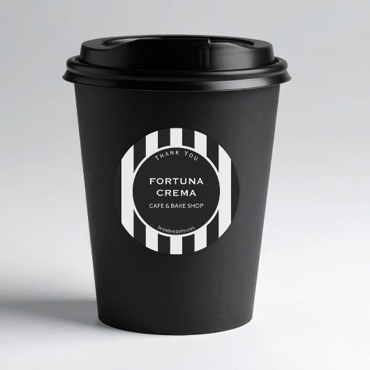 Sleek Black White Stripe Business Name Thank You ラウンドシール