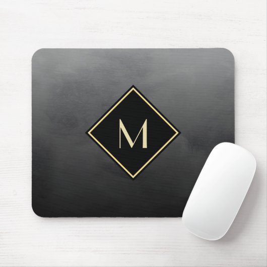 Sleek Black with Subtle Gold Monogram マウスパッド (マウス)