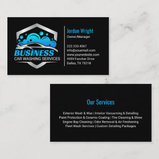 Sleek Blue Silver Car Wash Detailing 名刺