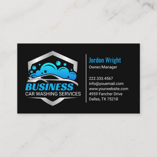 Sleek Blue Silver Car Wash Detailing 名刺 (正面)