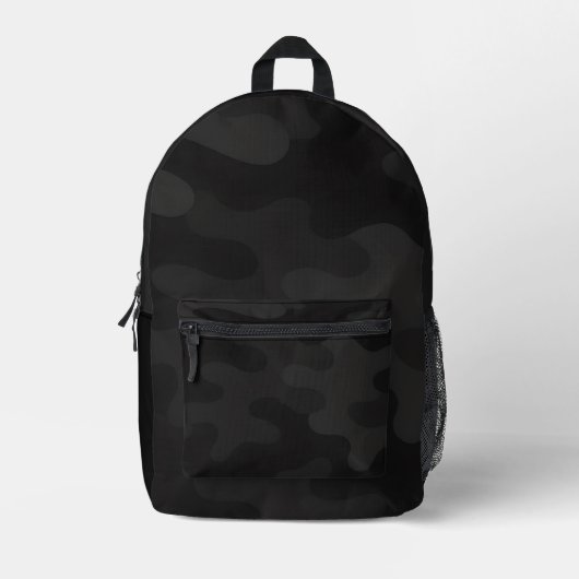 Sleek Camo Deep Black Dark Charcoal Tones Modern  プリントバックパック (正面)