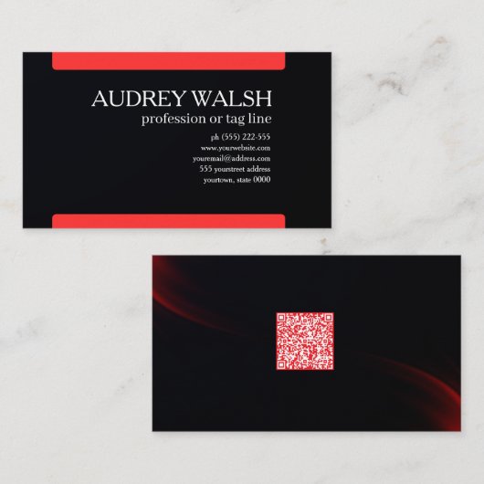 Sleek Dark Professional QR Code Networking Card 名刺 (正面/裏面)