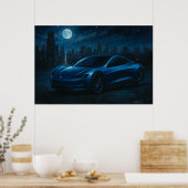 Sleek Electric Car Under Full Moon ポスター (キッチン)