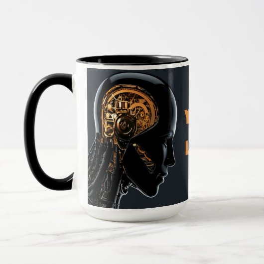 Sleek Futuristic AI Android Gold Mechanical Brain マグカップ (左)