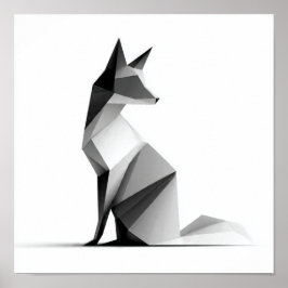 Sleek Geometric Origami Fox Print ポスター