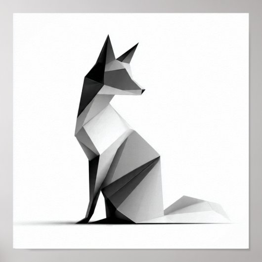 Sleek Geometric Origami Fox Print ポスター (正面)