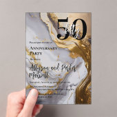 Sleek Gold | White Marble 50 Anniversary Party アクリル招待状 (インサイチュ (ポータブル))