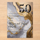 Sleek Gold | White Marble 50 Anniversary Party アクリル招待状 (正面)
