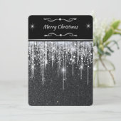 Sleek Minimalist Black Silver Sparkle Christmas シーズンカード (スタンド正面)