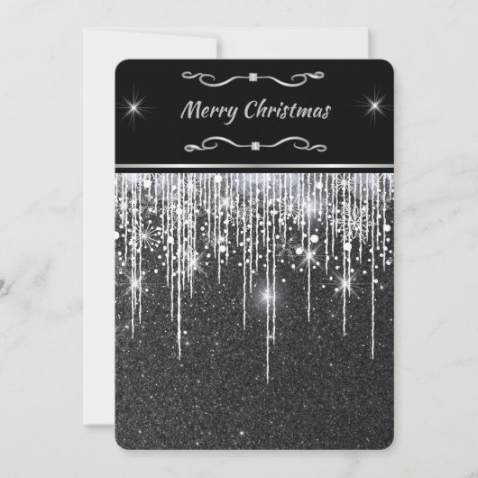 Sleek Minimalist Black Silver Sparkle Christmas シーズンカード (正面)