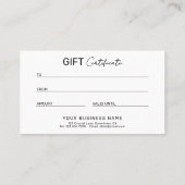 Sleek Modern Business Gift Certificate コーリングカード (裏面)
