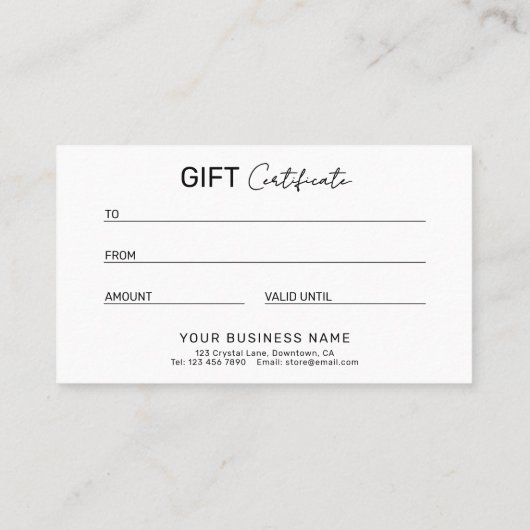 Sleek Modern Business Gift Certificate コーリングカード (裏面)