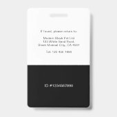 Sleek Modern Employee Photo Name Bar Code ID バッジ (裏面)