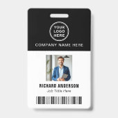 Sleek Modern Employee Photo Name Bar Code ID バッジ (正面)