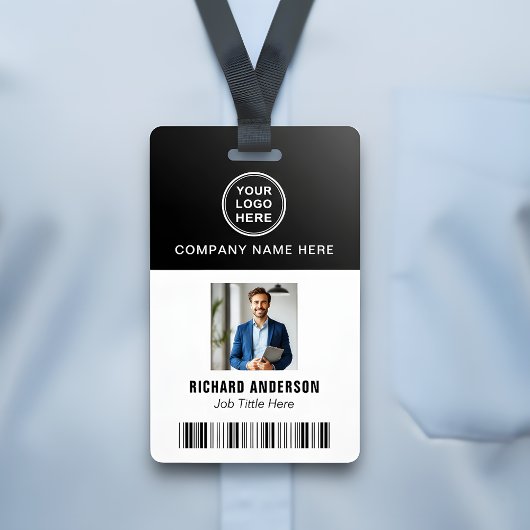 Sleek Modern Employee Photo Name Bar Code ID バッジ