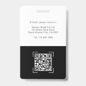 Sleek Modern Employee Photo Name QR Code ID バッジ (裏面)