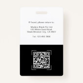 Sleek Modern Employee Photo Name QR Code ID バッジ (裏面)