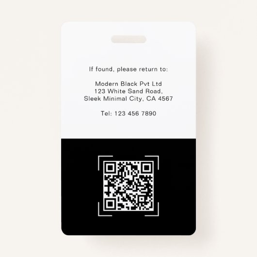 Sleek Modern Employee Photo Name QR Code ID バッジ (裏面)
