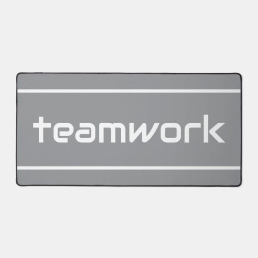 Sleek Modern White TEAMWORK Stripes On Light Gray デスクマット (正面)