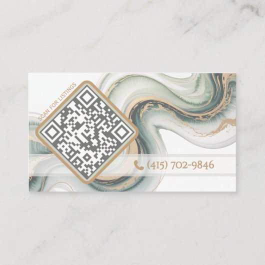 Sleek Sage Gold Marble Modern Realtor Logo QR Code 名刺 (裏面)