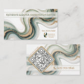 Sleek Sage Gold Marble Modern Realtor Logo QR Code 名刺 (正面/裏面)