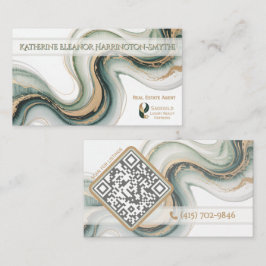 Sleek Sage Gold Marble Modern Realtor Logo QR Code 名刺