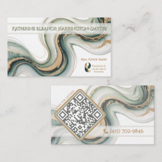 Sleek Sage Gold Marble Modern Realtor Logo QR Code 名刺